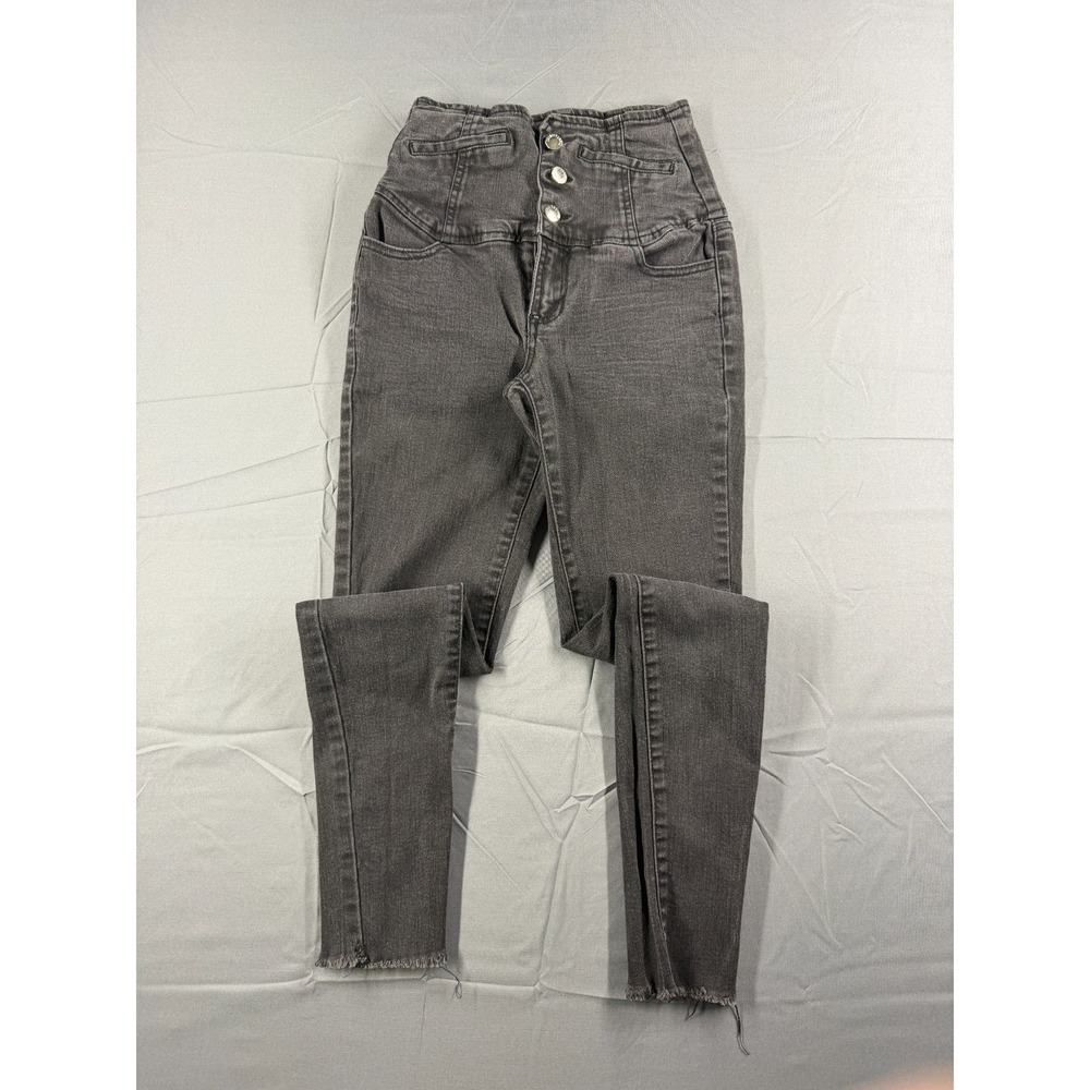 Fashion Nova Womens Size 3 Jeans High Rise Black Gray Skinny Raw Hem Denim